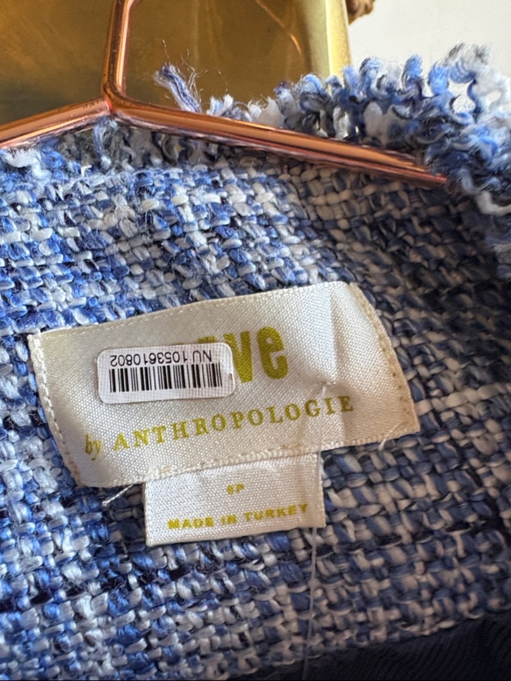 Maeve for Anthropologie Blue Tweed Pearl-Button Cropped Jacket - Picture 2 of 7